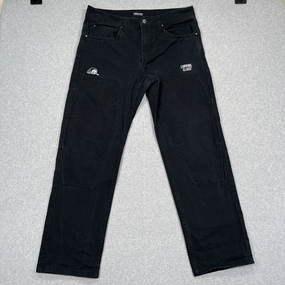 Lurking Class Double Knee Jeans Mens 32 (35x30) Black Skater Streetwear Workwear